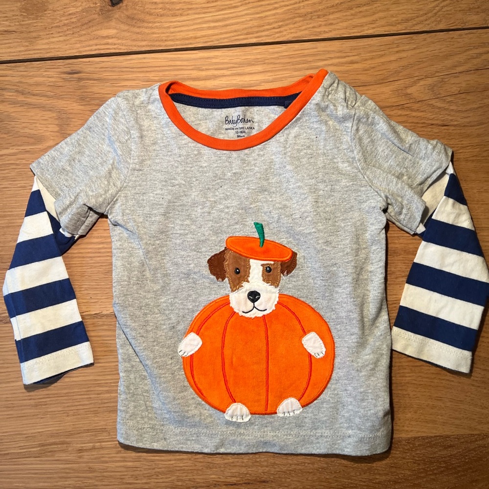 Baby boden pumpkin dog shirt 12-18 month